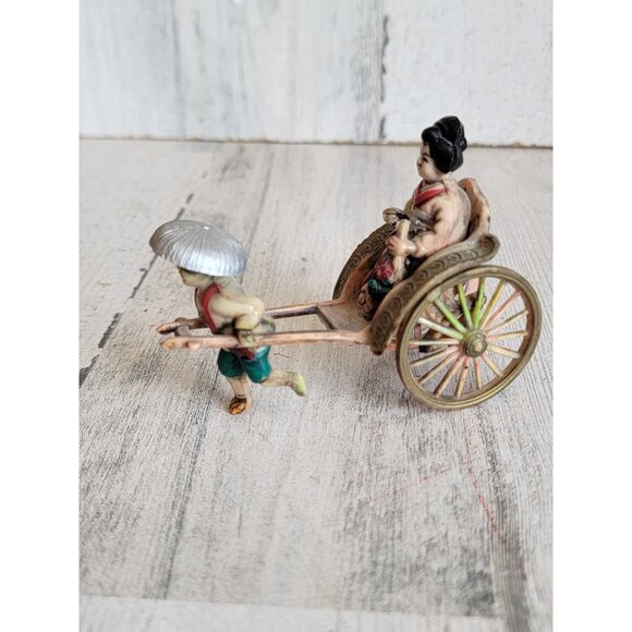 Vintage Japanese rickshaw celluloid pull cart unique home decor figure - Picture 4 of 8